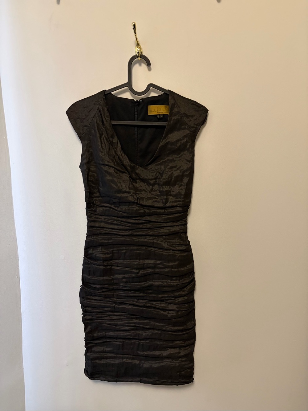 Nicole Miller Black Ruched V-Neck Mini Dress